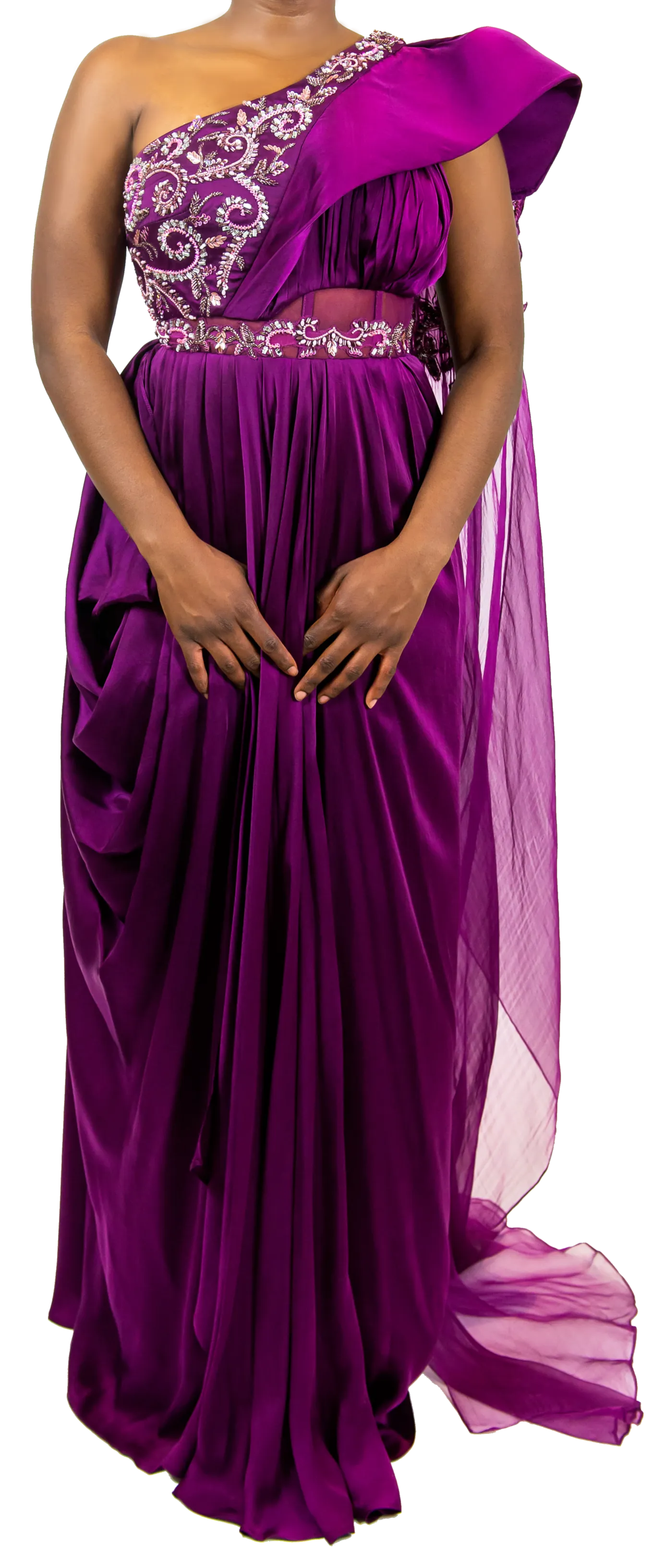 Plum Embellished Sari Gown