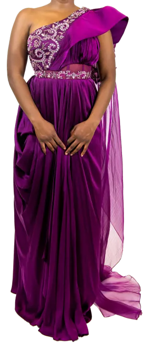 Plum Embellished Sari Gown