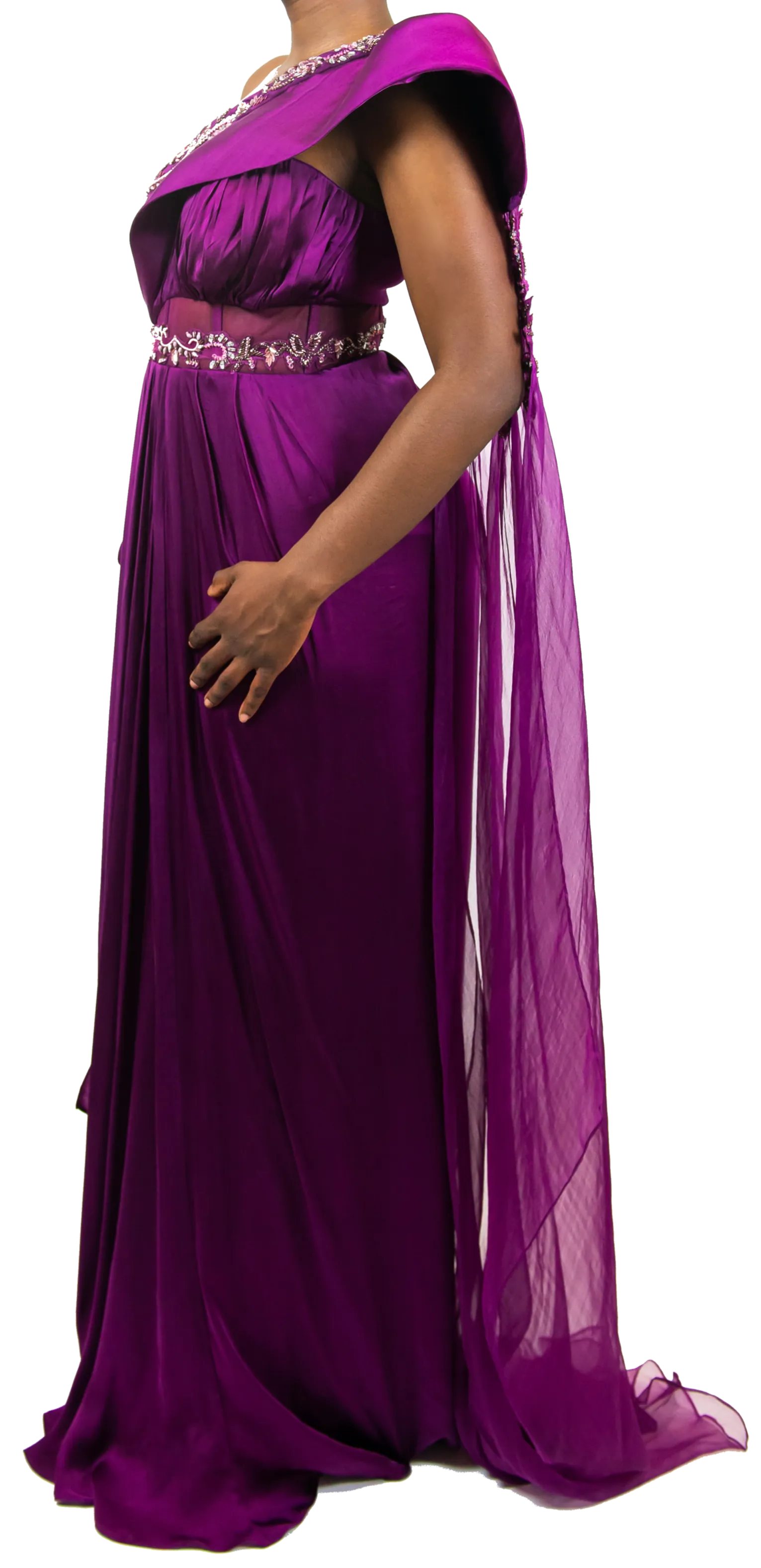 Plum Embellished Sari Gown