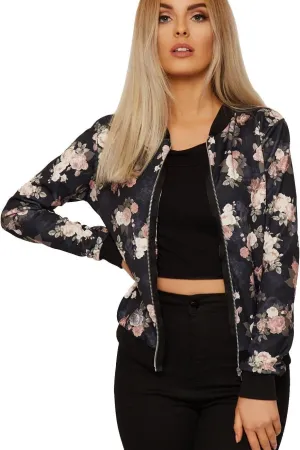 Plus Size Floral Bomber Jacket Rose Print