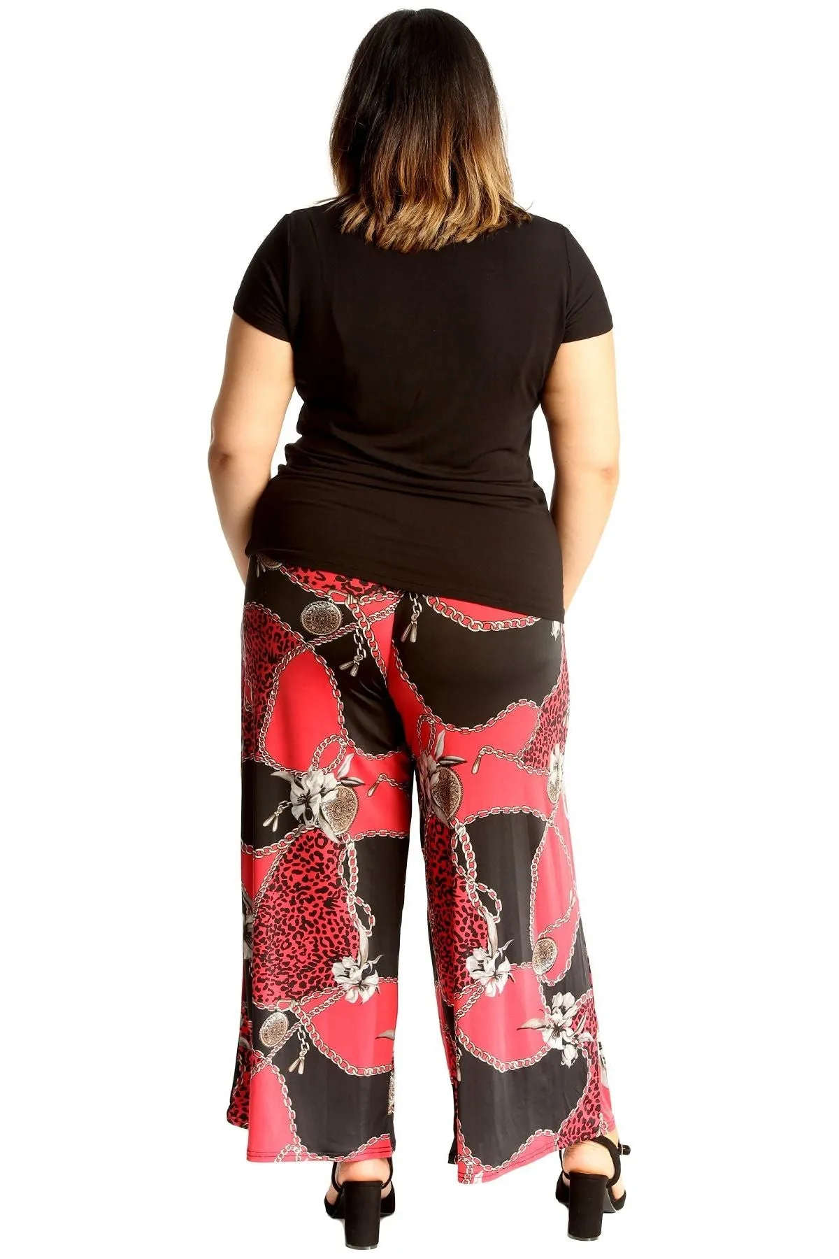Plus Size Red Leopard Chain Print Palazzo Trouser