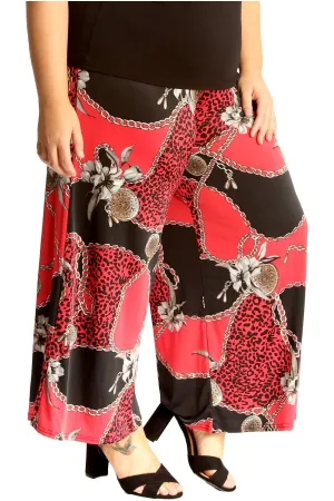 Plus Size Red Leopard Chain Print Palazzo Trouser