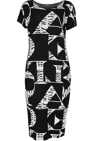 Plus Size Short Sleeve Letters Print Midi Dress