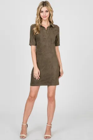 Popover Suede Shirt Dress in Olive