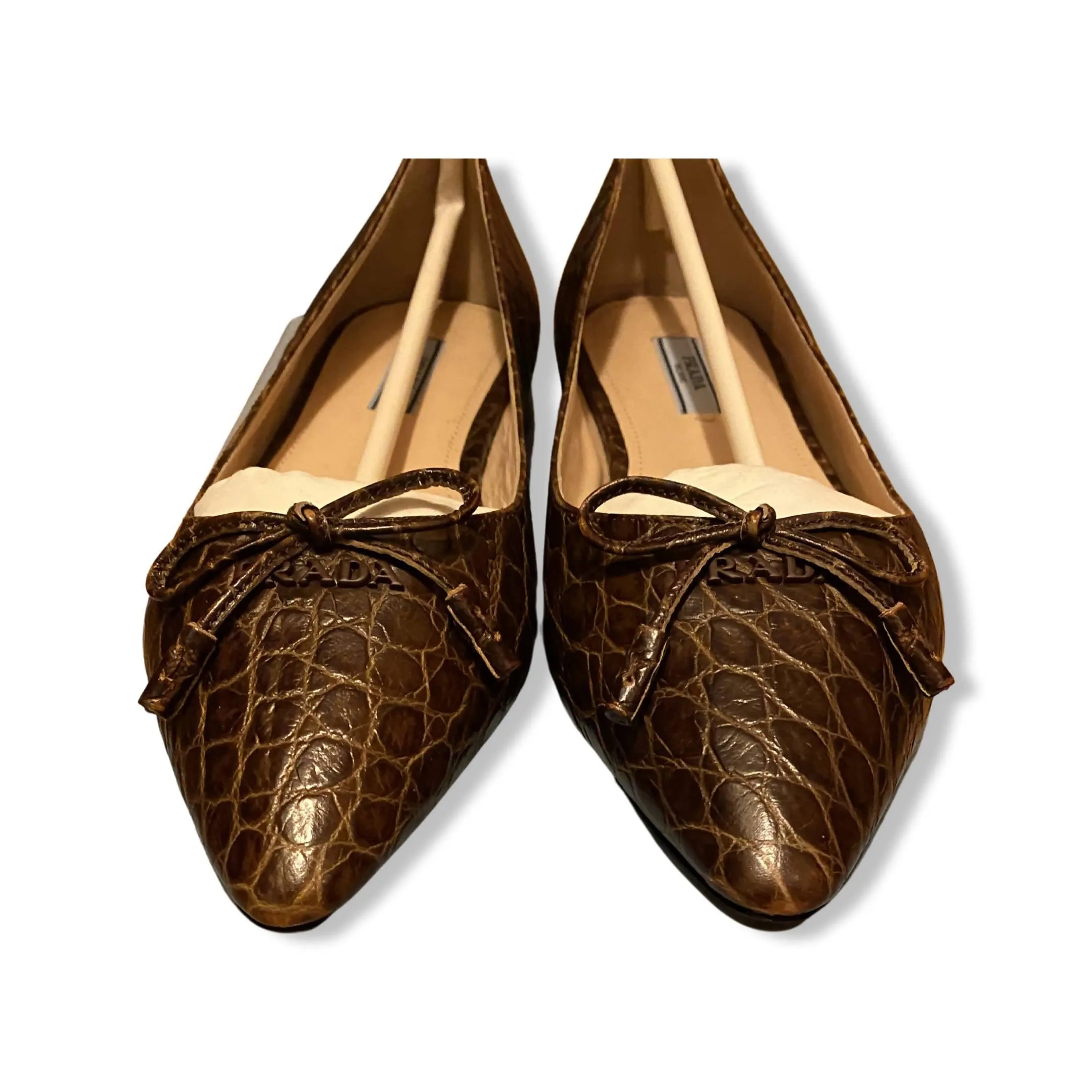 PRADA Brown Leather Pointed-Toe Flats | Size US 6 - EU 36