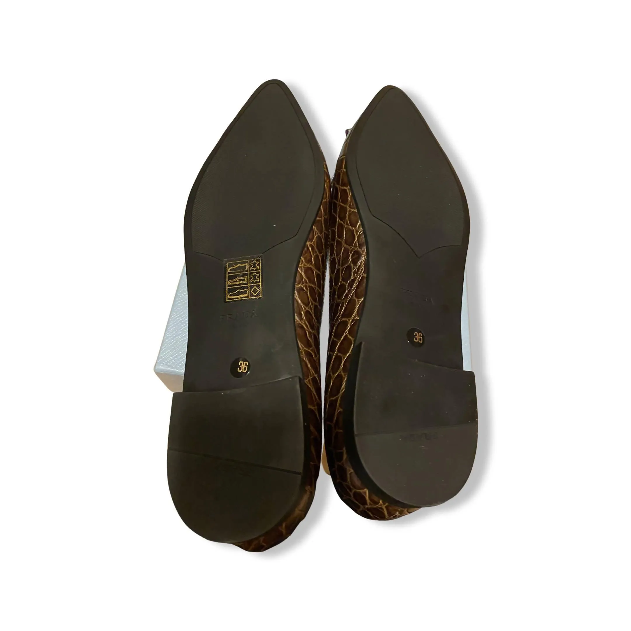 PRADA Brown Leather Pointed-Toe Flats | Size US 6 - EU 36
