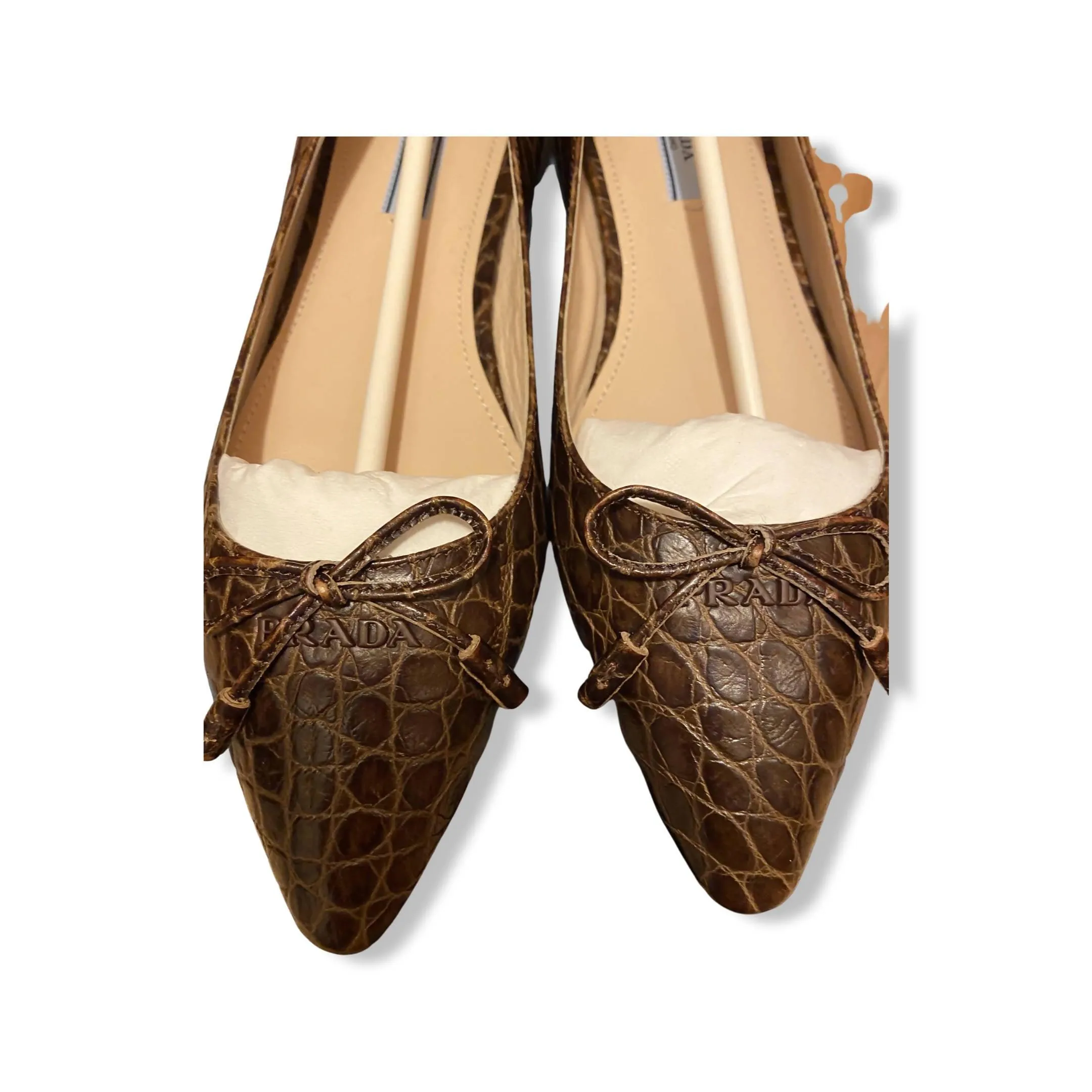 PRADA Brown Leather Pointed-Toe Flats | Size US 6 - EU 36