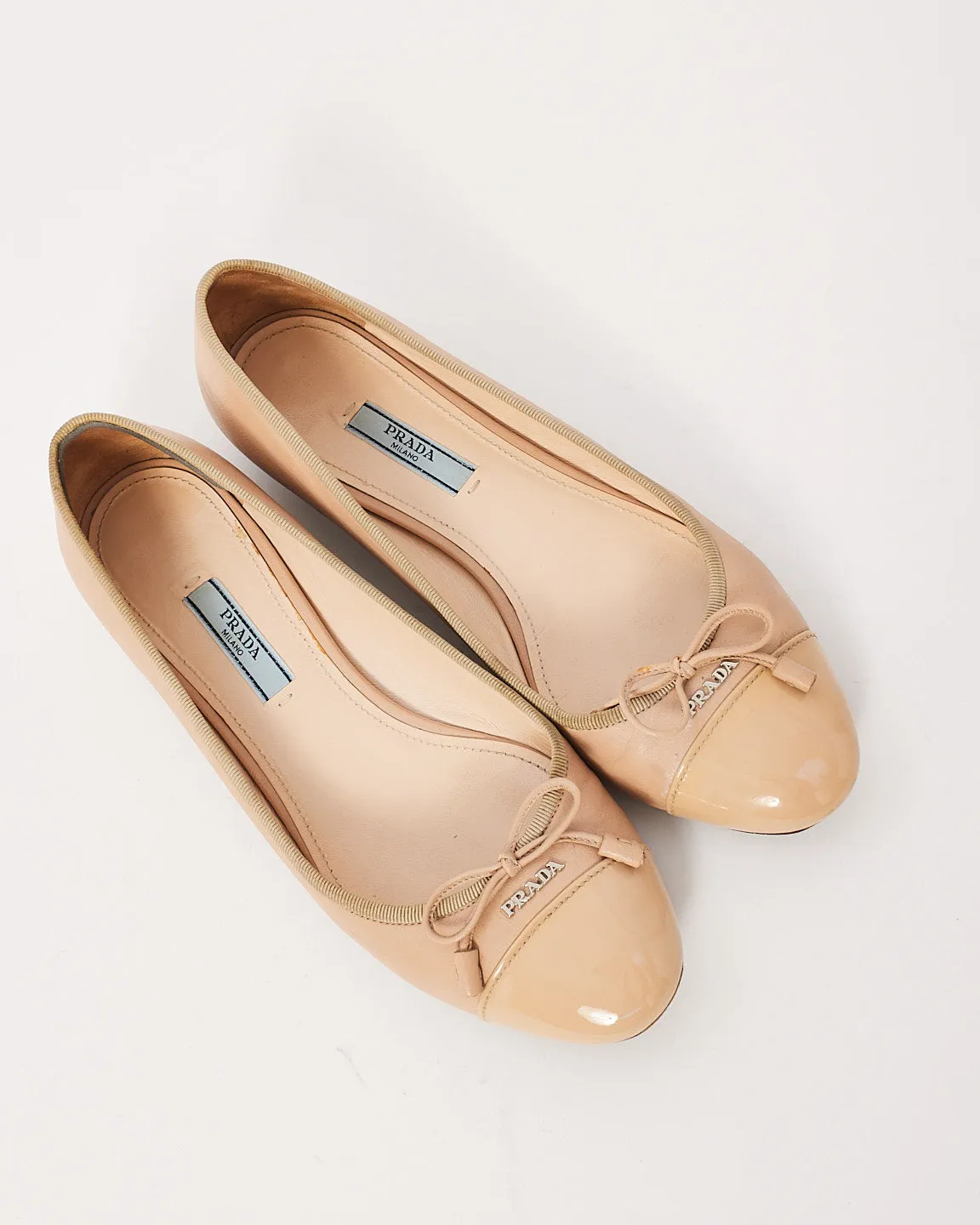 Prada Nude Nappa Leather Ballerina Flats - 37.5