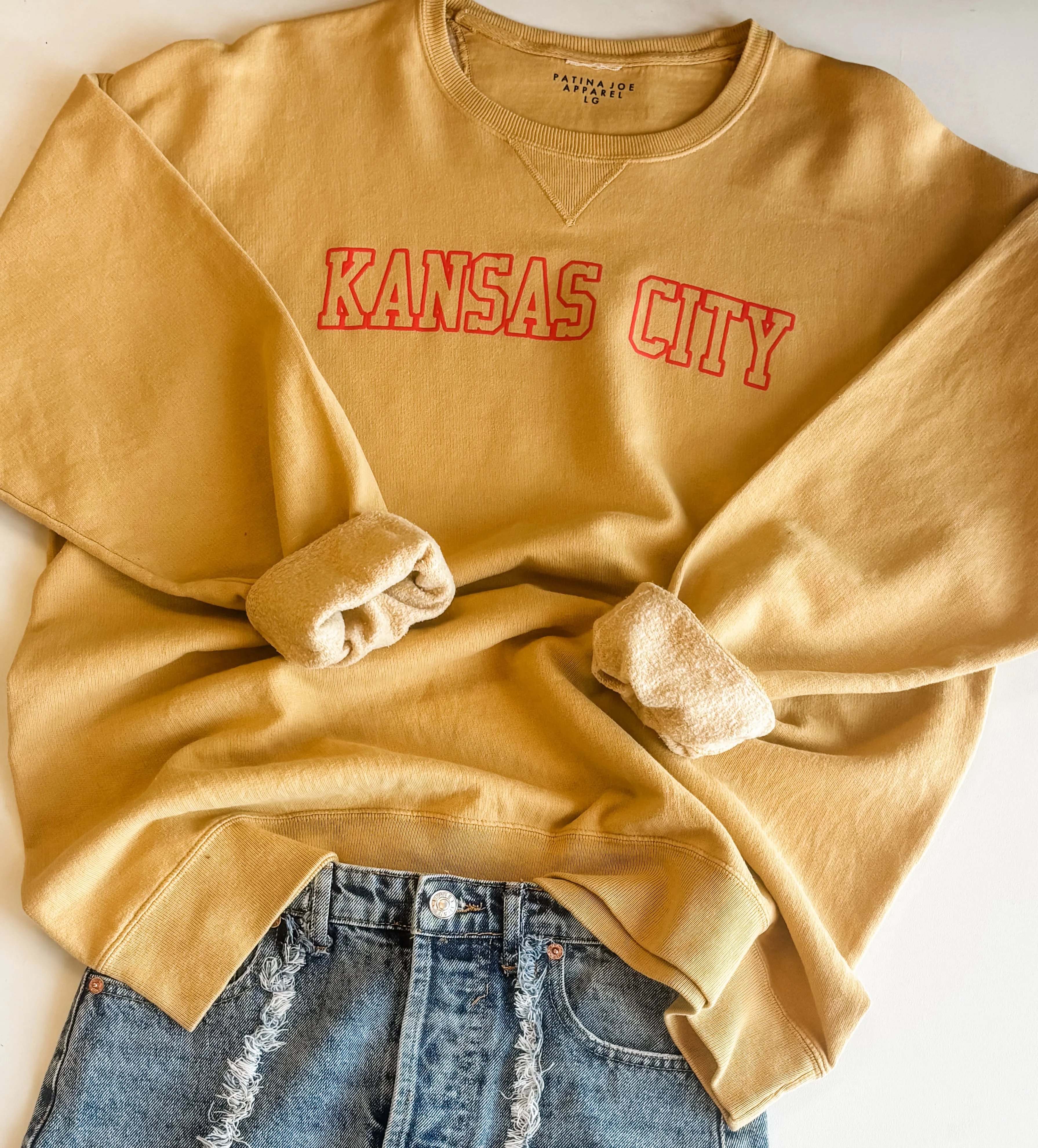 PRE ORDER - Kansas City Block Vintage Crew - Washed Mustard