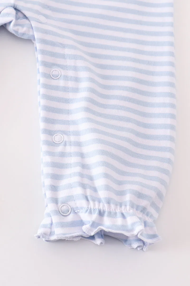 Premium Red Stripe Farm Applique Girl Romper