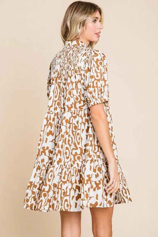 Print Collar Dress with Pockets