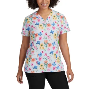 Prints 618GATE Women's 3 Pocket V Neck Scrub Top Garden Tea