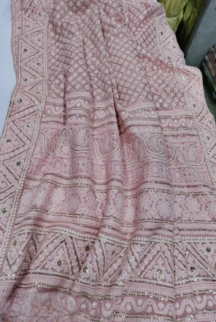 Pure Georgette Chikankari Dyeable Gota Work Saree