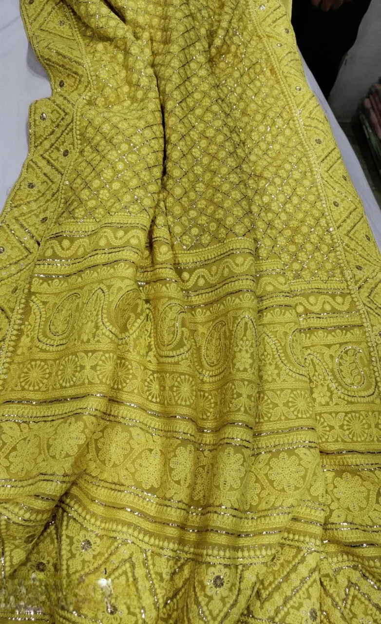 Pure Georgette Chikankari Dyeable Gota Work Saree