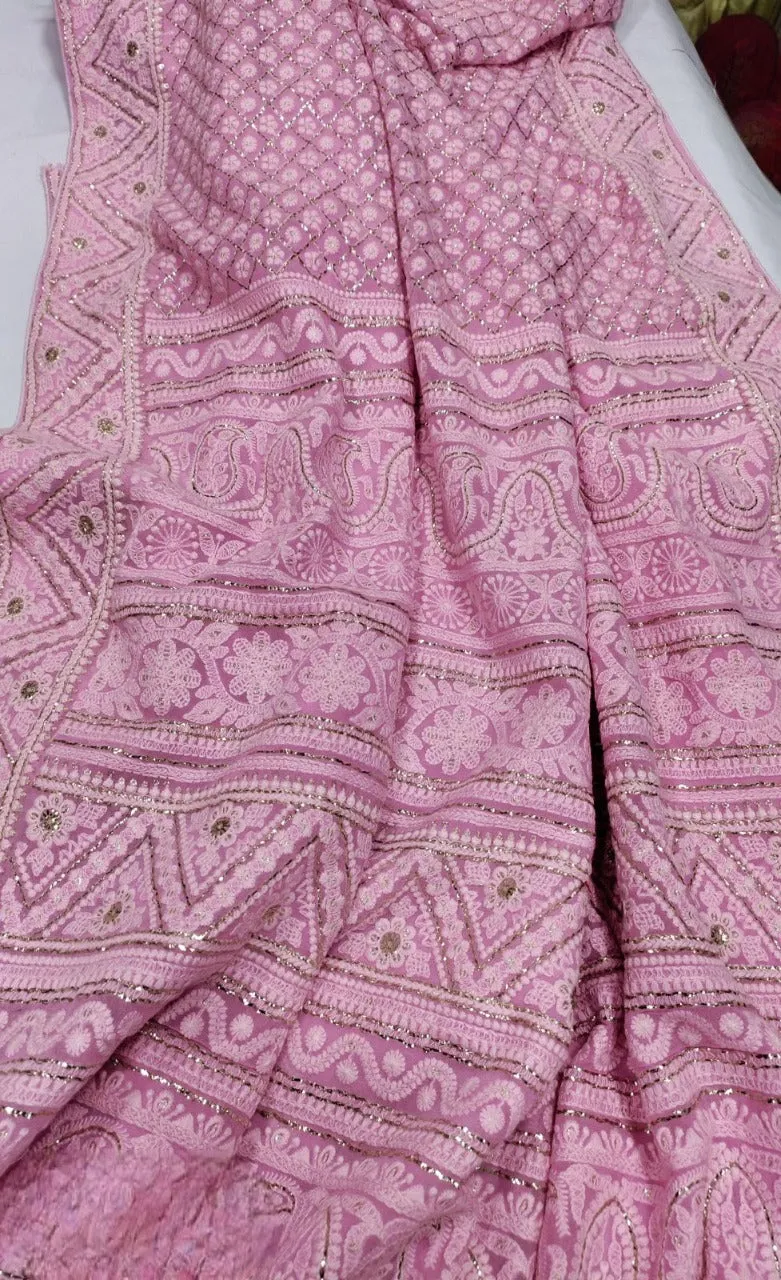 Pure Georgette Chikankari Dyeable Gota Work Saree