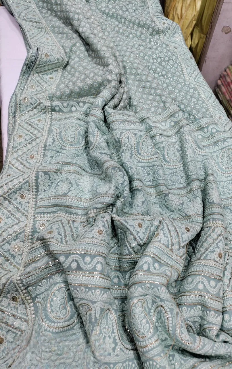 Pure Georgette Chikankari Dyeable Gota Work Saree