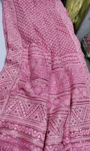Pure Georgette Chikankari Dyeable Gota Work Saree