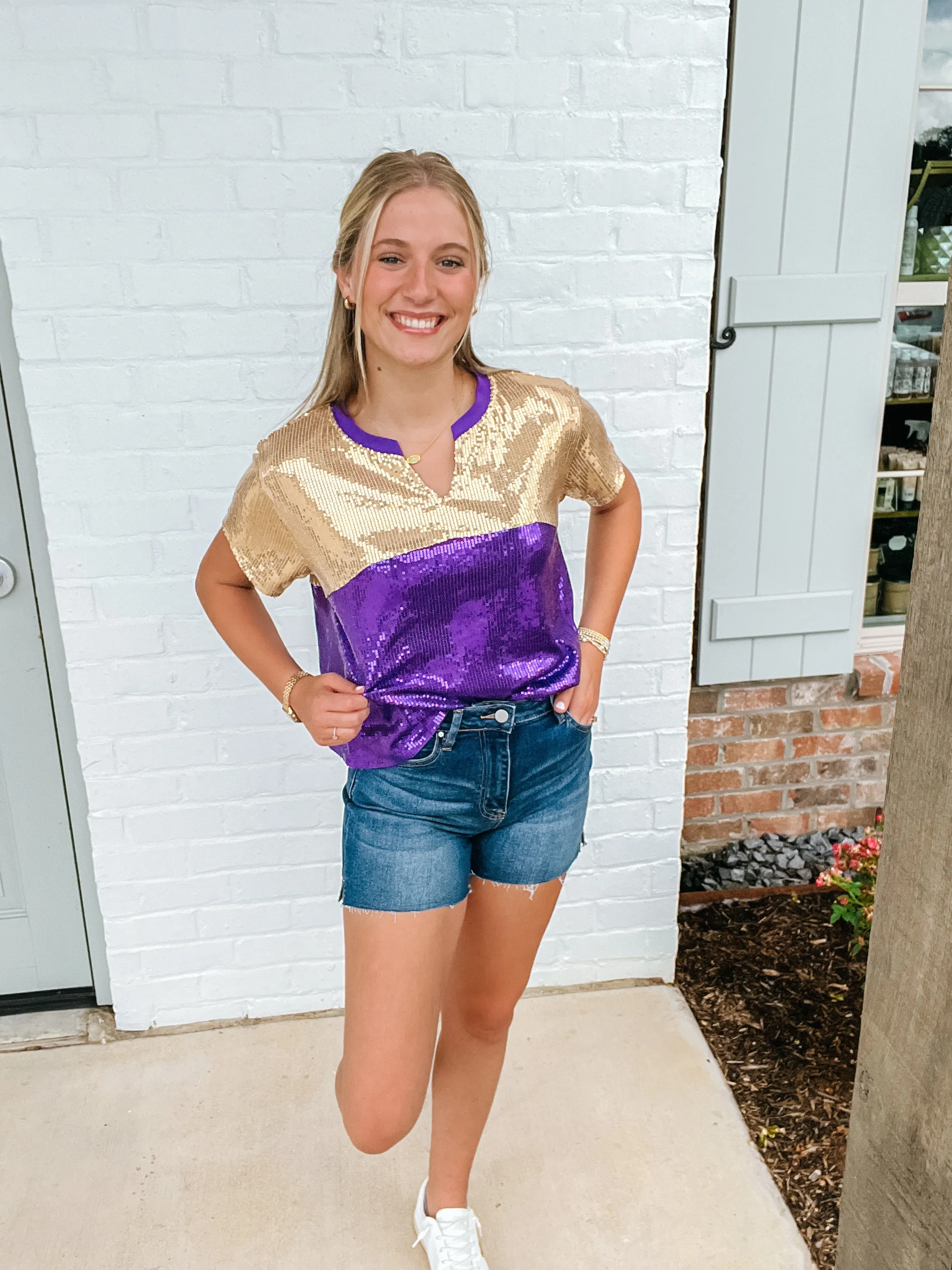 Purple & Gold Color Block Top