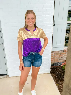 Purple & Gold Color Block Top