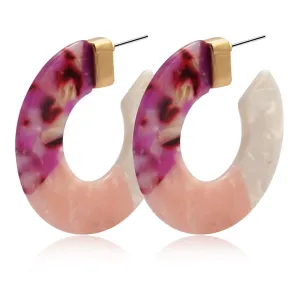 Purple & Pink Tortoise-Print Color Block-Accent Huggie Earrings