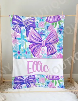 Purple Bow Personalized Blanket
