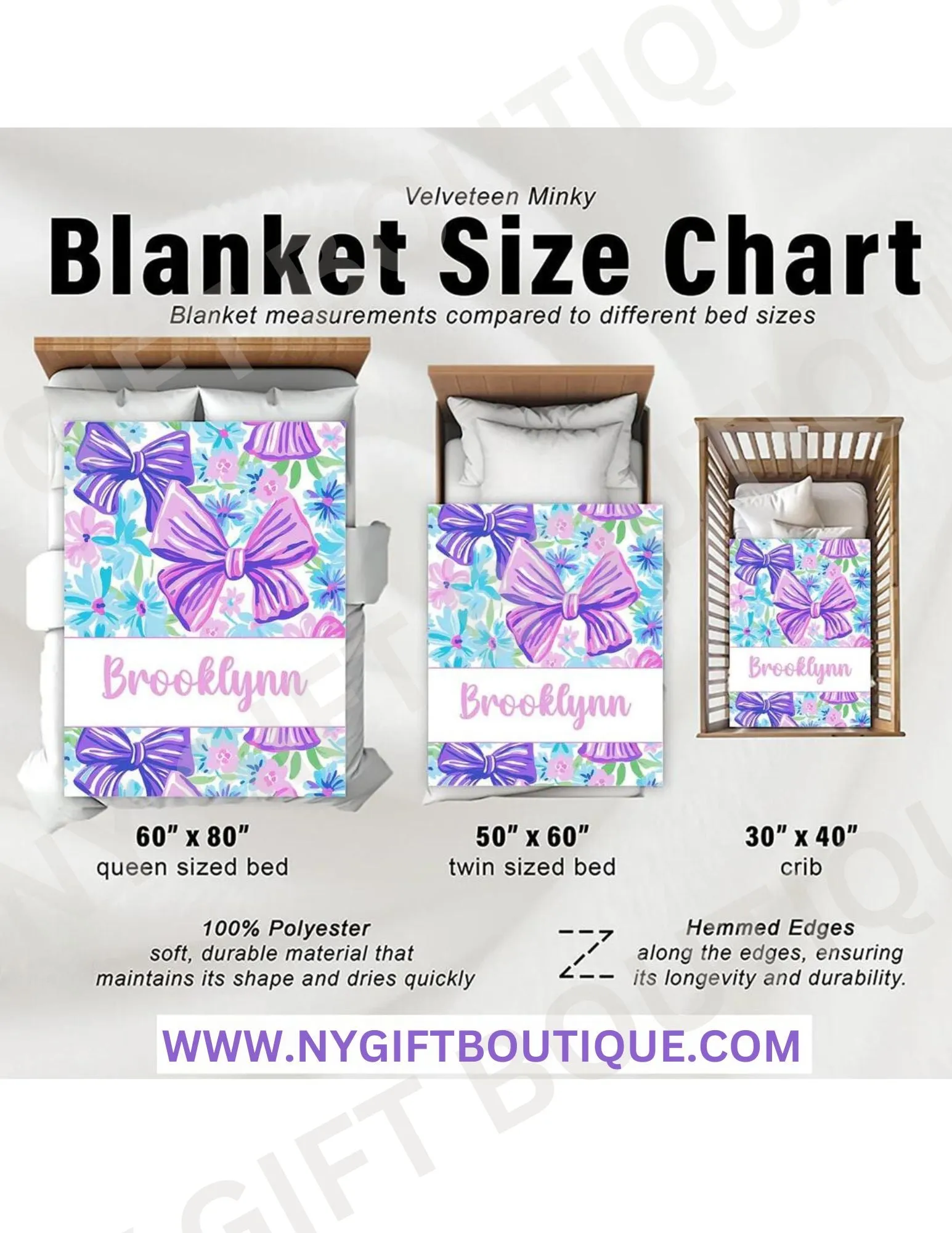 Purple Bow Personalized Blanket