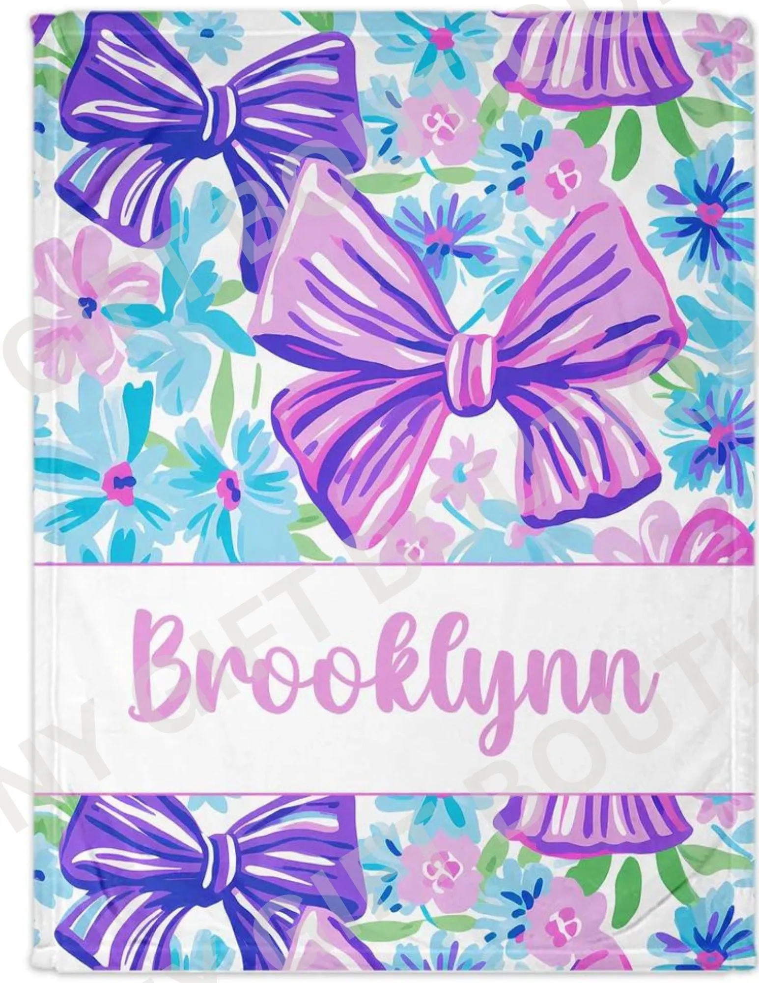 Purple Bow Personalized Blanket