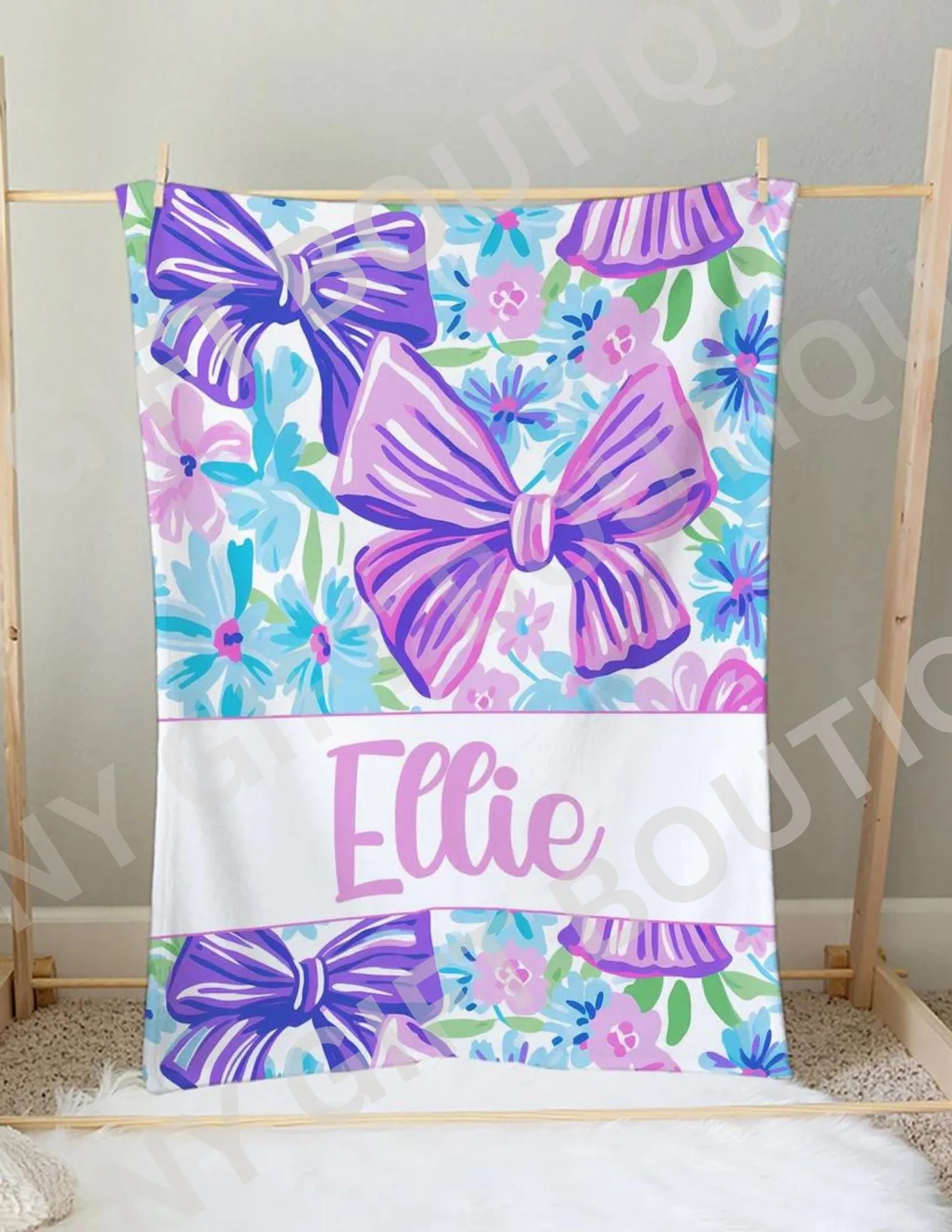 Purple Bow Personalized Blanket