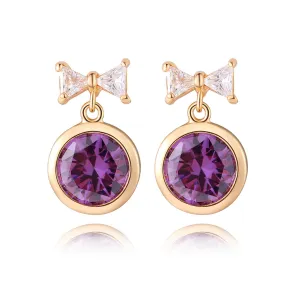 Purple Crystal & 18K Gold-Plated Bow Drop Earrings