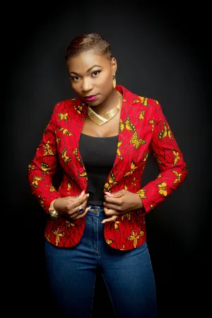 Q111 Geometric African Print Blazer - B1211 Red/Black/Yellow Butterfly