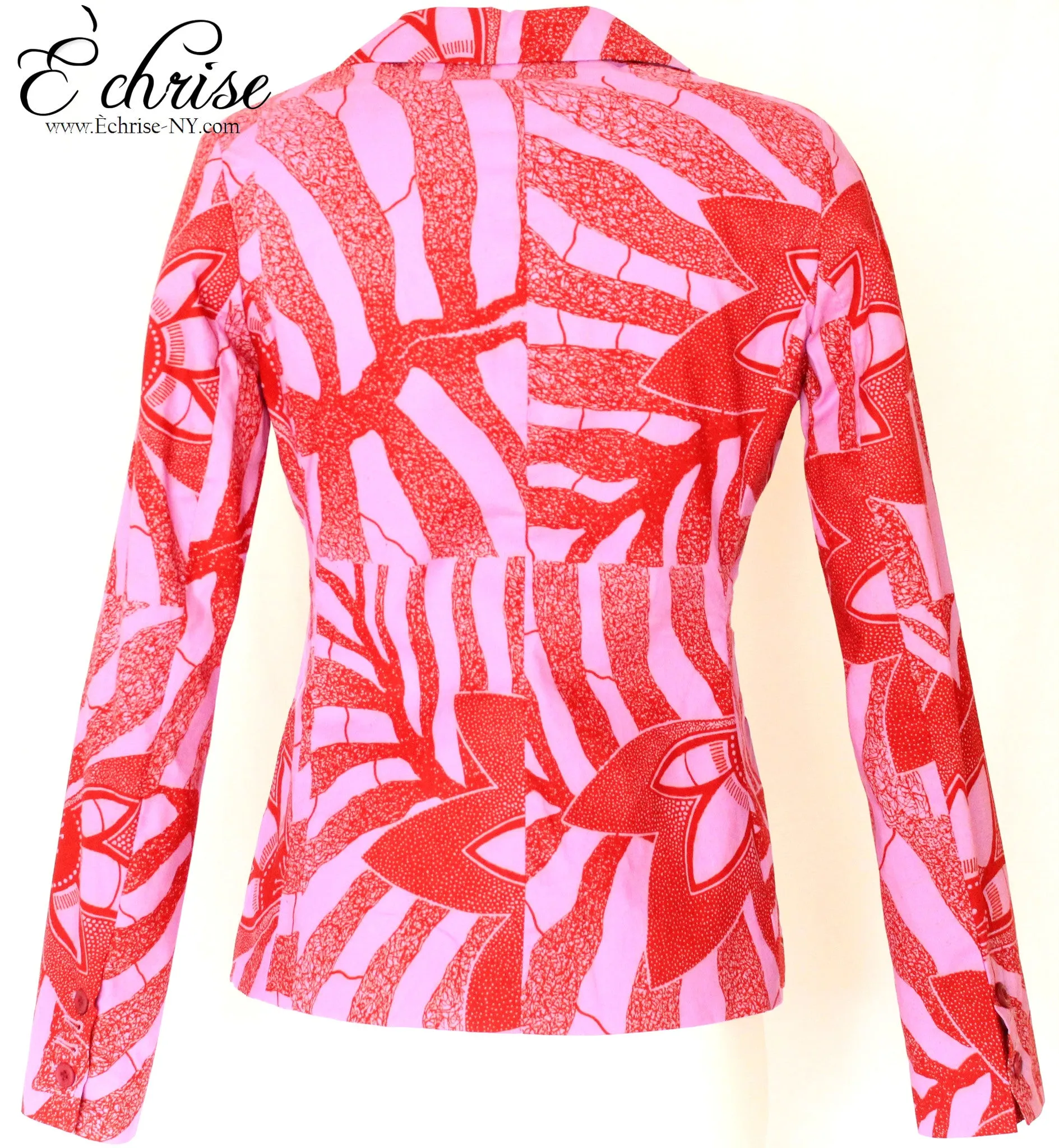 Q118 Geometric African Print Blazer - 66814 Burgundy/Pink