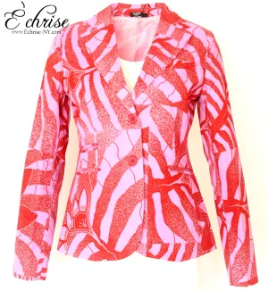 Q118 Geometric African Print Blazer - 66814 Burgundy/Pink