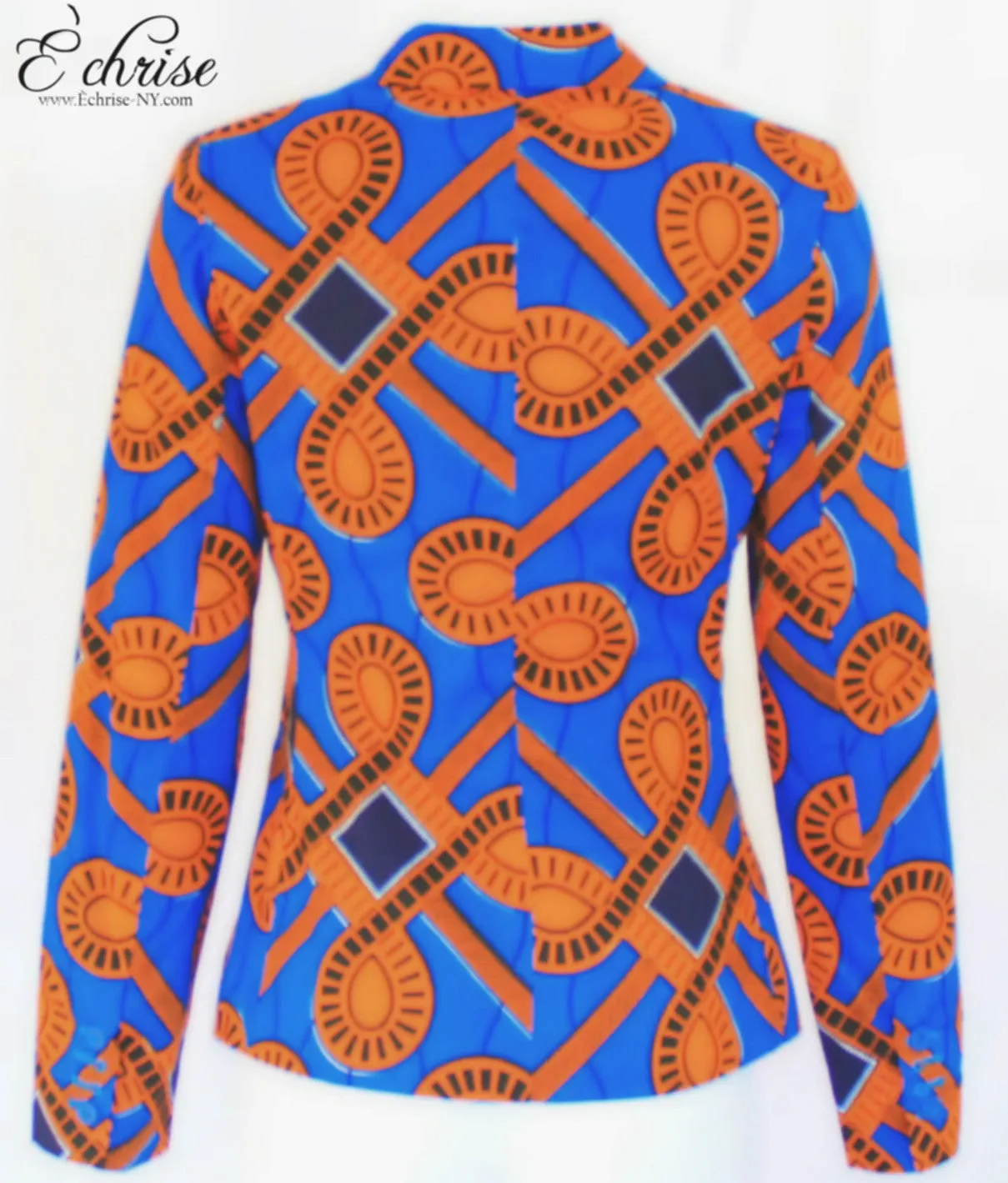 Q122 Geometric African Print Blazer - B1473 Blue & Orange