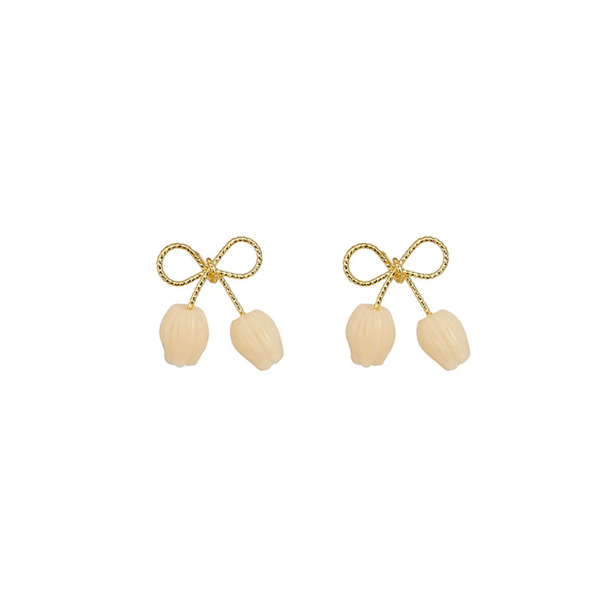 Quartz & 18K Gold-Plated Tulip Blossom Bow Stud Earrings