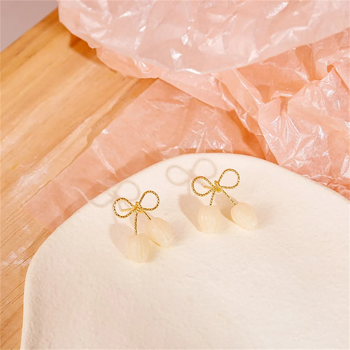 Quartz & 18K Gold-Plated Tulip Blossom Bow Stud Earrings