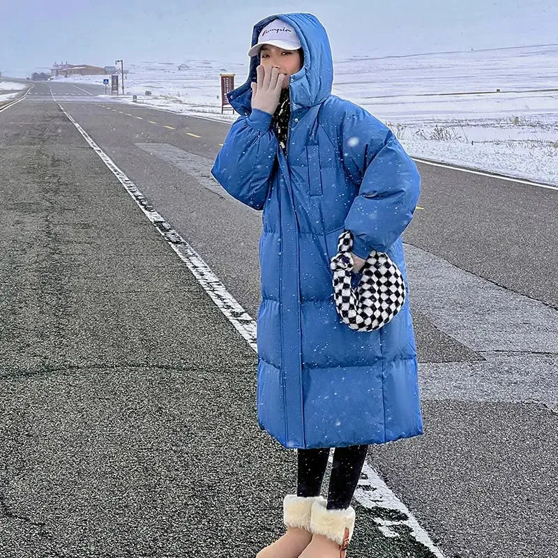 Quilted Winter Coat for Women Extra-Long Coat with Hood Thick Warm Padded Loose Winter Coat