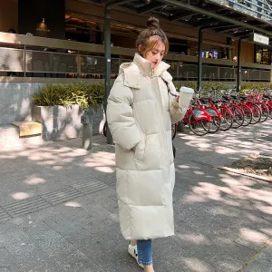 Quilted Winter Coat for Women Extra-Long Coat with Hood Thick Warm Padded Loose Winter Coat