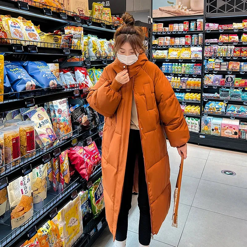 Quilted Winter Coat for Women Extra-Long Coat with Hood Thick Warm Padded Loose Winter Coat