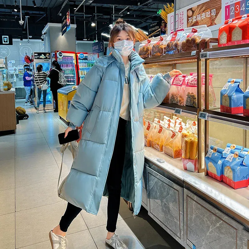 Quilted Winter Coat for Women Extra-Long Coat with Hood Thick Warm Padded Loose Winter Coat