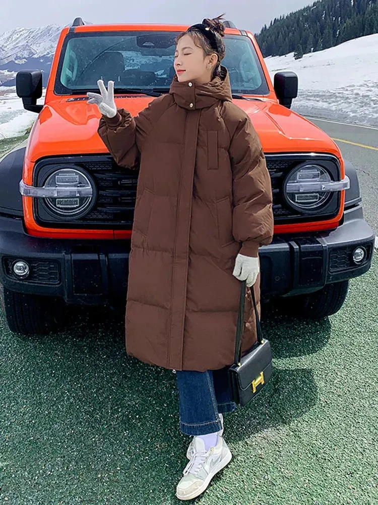 Quilted Winter Coat for Women Extra-Long Coat with Hood Thick Warm Padded Loose Winter Coat