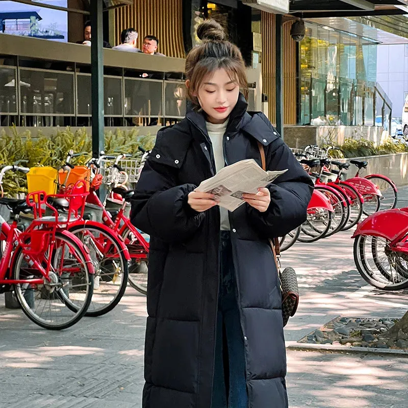 Quilted Winter Coat for Women Extra-Long Coat with Hood Thick Warm Padded Loose Winter Coat