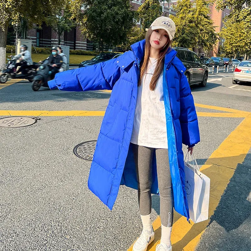 Quilted Winter Coat for Women Extra-Long Coat with Hood Thick Warm Padded Loose Winter Coat