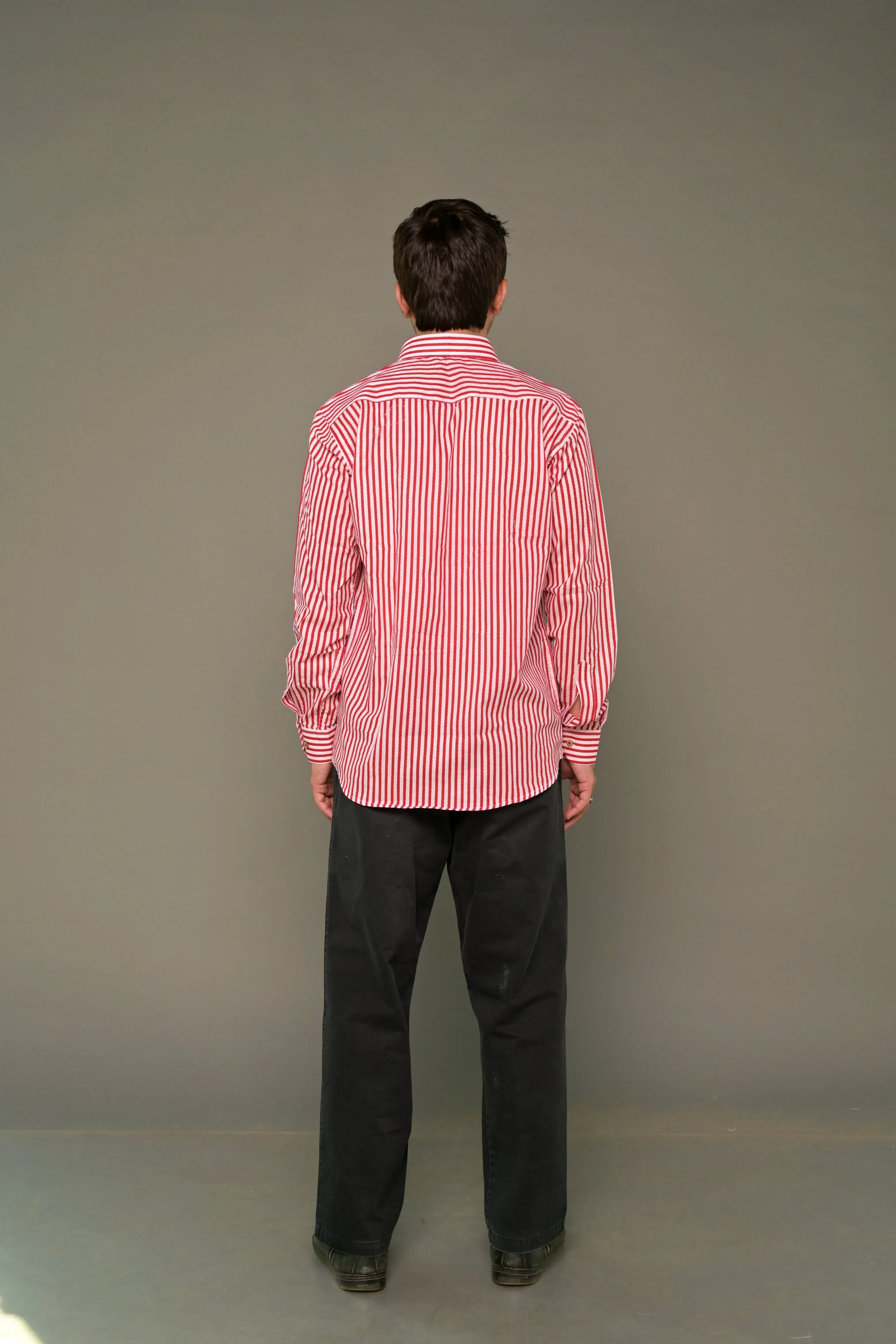 "Rose" Red Striped Cotton Shirt