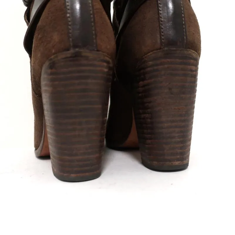 Rag & Bone Kinsey Ankle Boots Brown Suede & Leather Size 38 High Heel