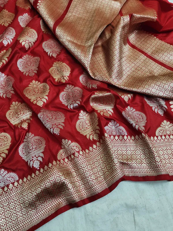 Raveena Tandon Exclusive New Banarasi Pure Katan Red Silk Saree