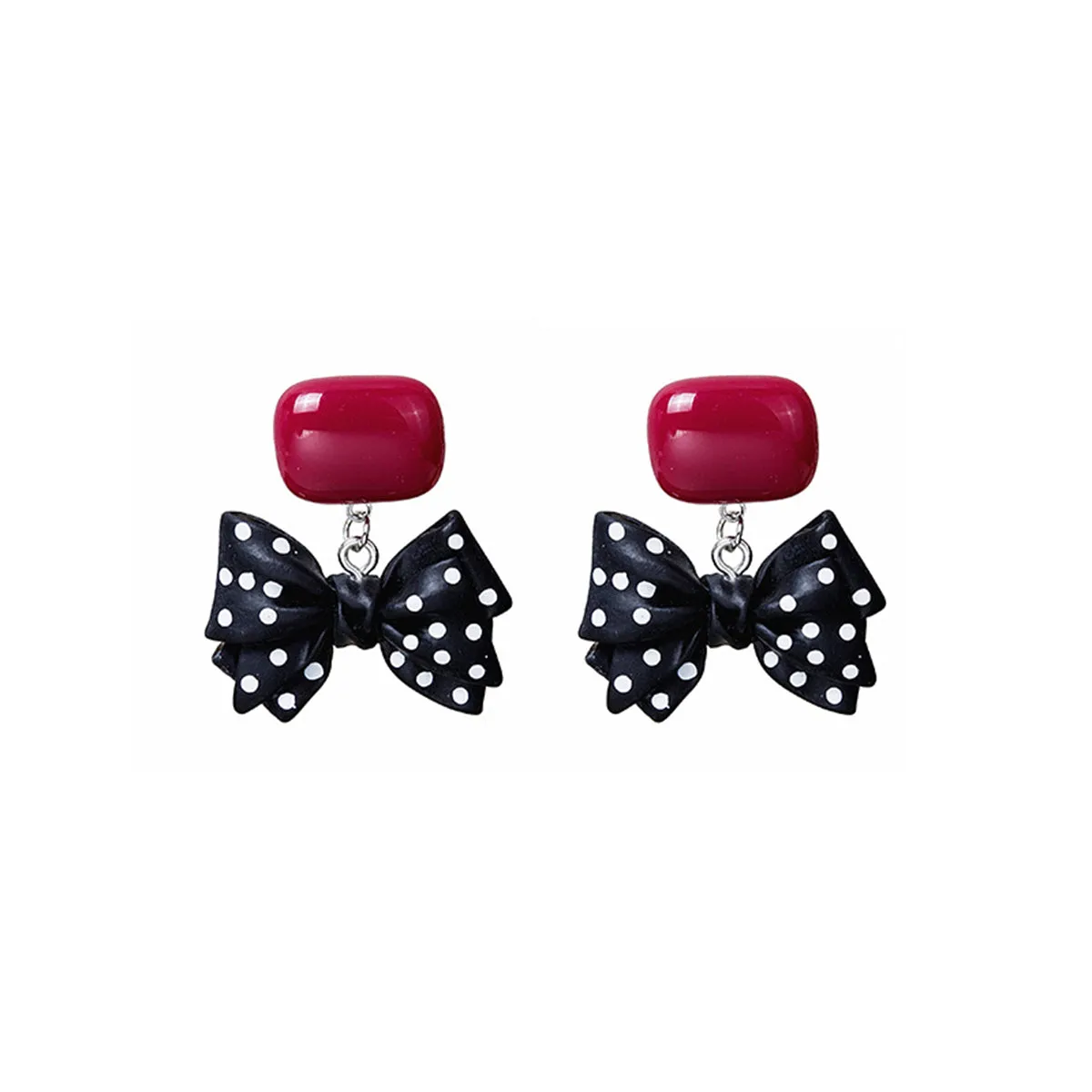 Red & Black Polka Dot Bow Drop Earrings