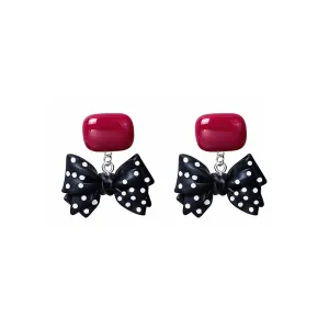 Red & Black Polka Dot Bow Drop Earrings