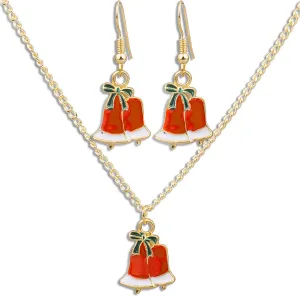 Red & Green Bow Bells Pendant Necklace Set