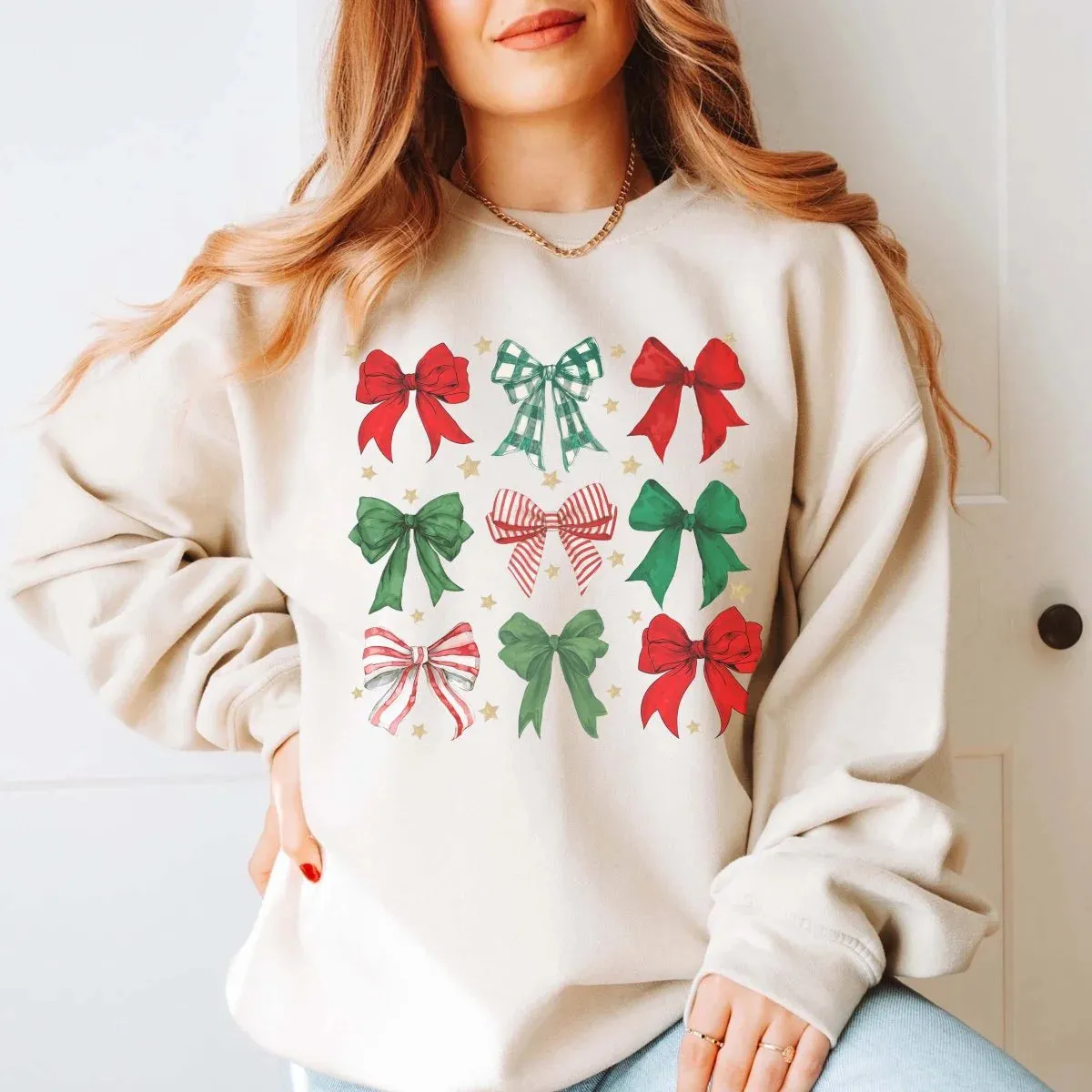 Red & Green Christmas Bow Collage Sweatshirt