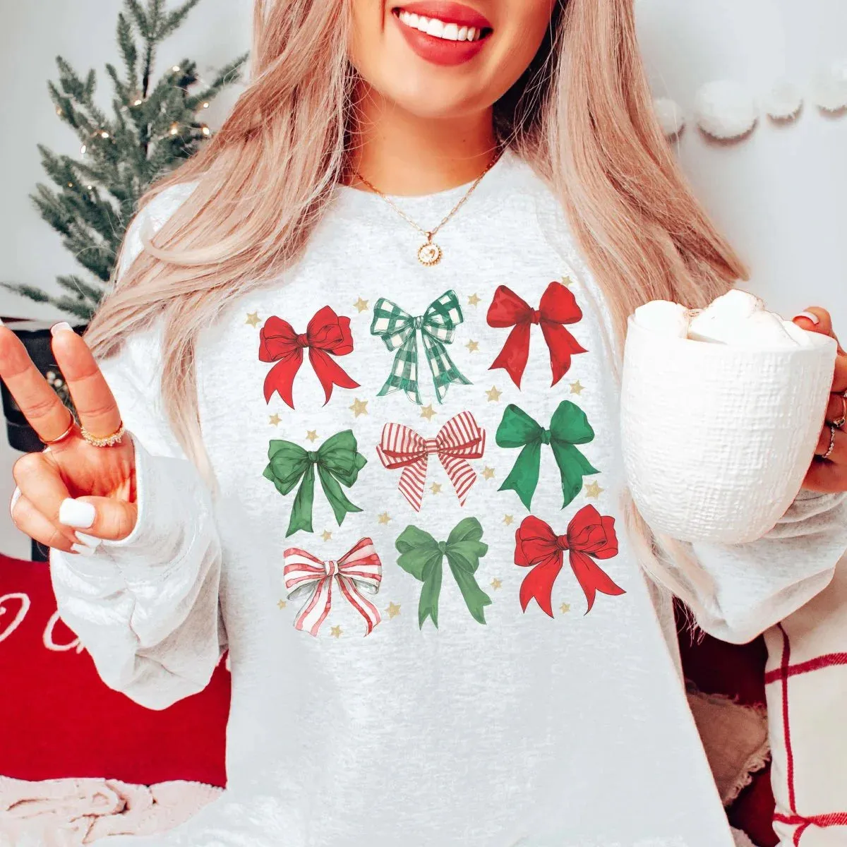 Red & Green Christmas Bow Collage Sweatshirt